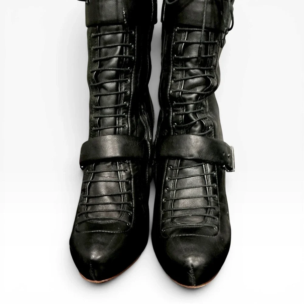 L.A.M.B. Glamette Leather Gwen Stefani OTK Platform Stiletto Boots BLK 7.5 Rare